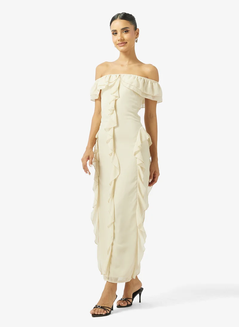 جينجر Off Shoulder Frill Detail Maxi Dress